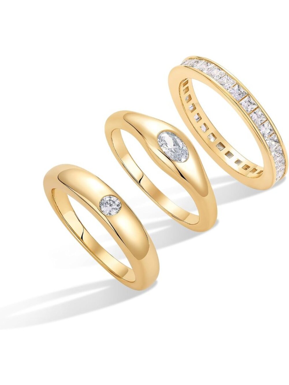 Dainty 14K Gold Plated Stackable Rings Set - Trendy Multi-Band Jewelry with CZ